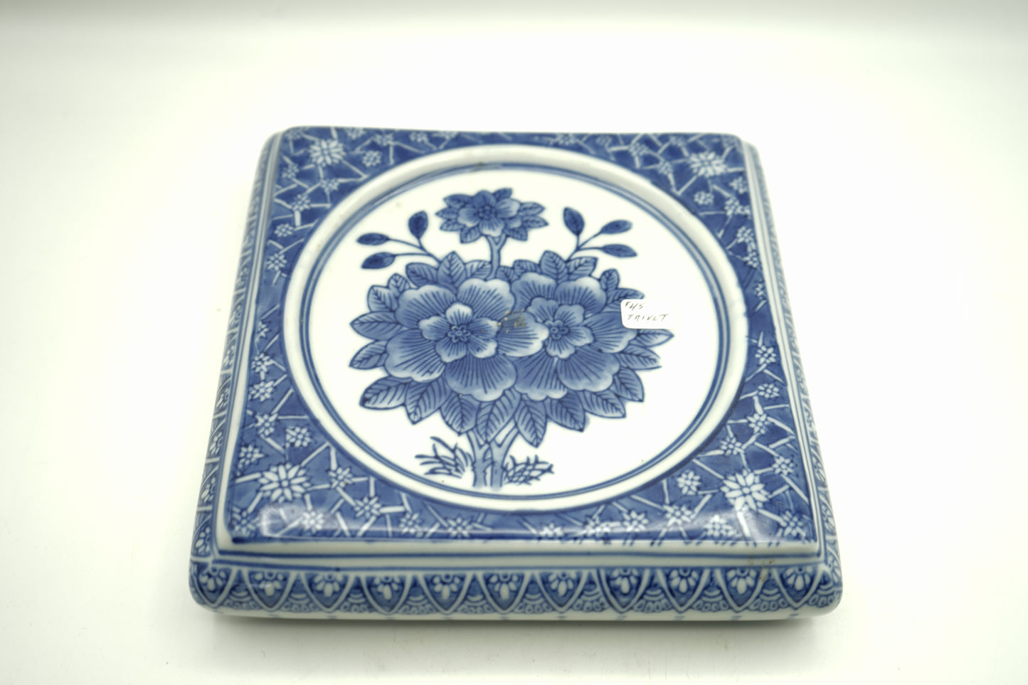 Mid Century Blue and White Floral Porcelain Teapot Trivet