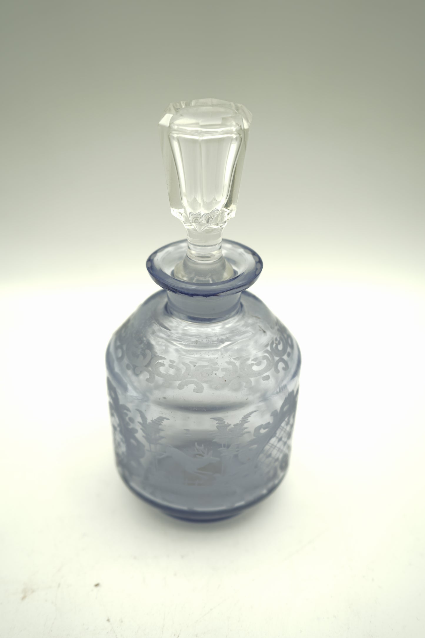 Indigo glass decanter with matching glass toper