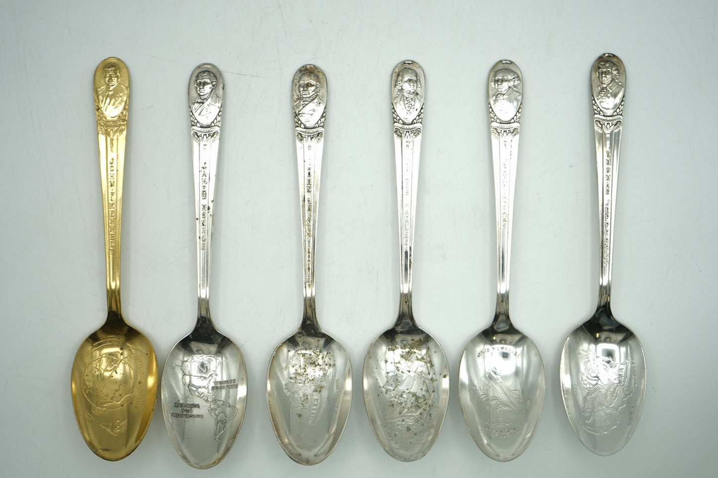 set of 6 presidential souvenir teacup spoons from the mid 20th century