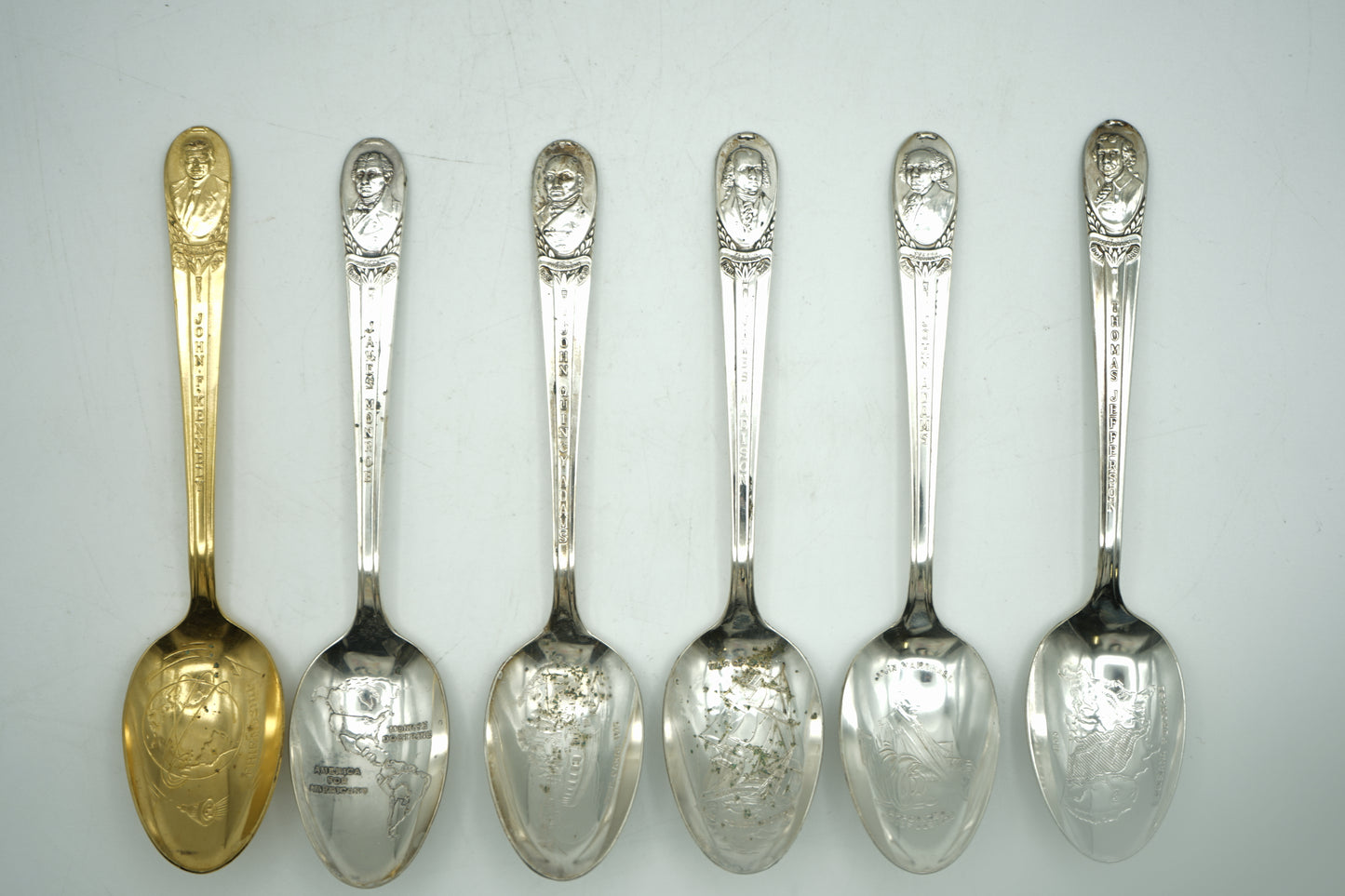 set of 6 presidential souvenir teacup spoons from the mid 20th century