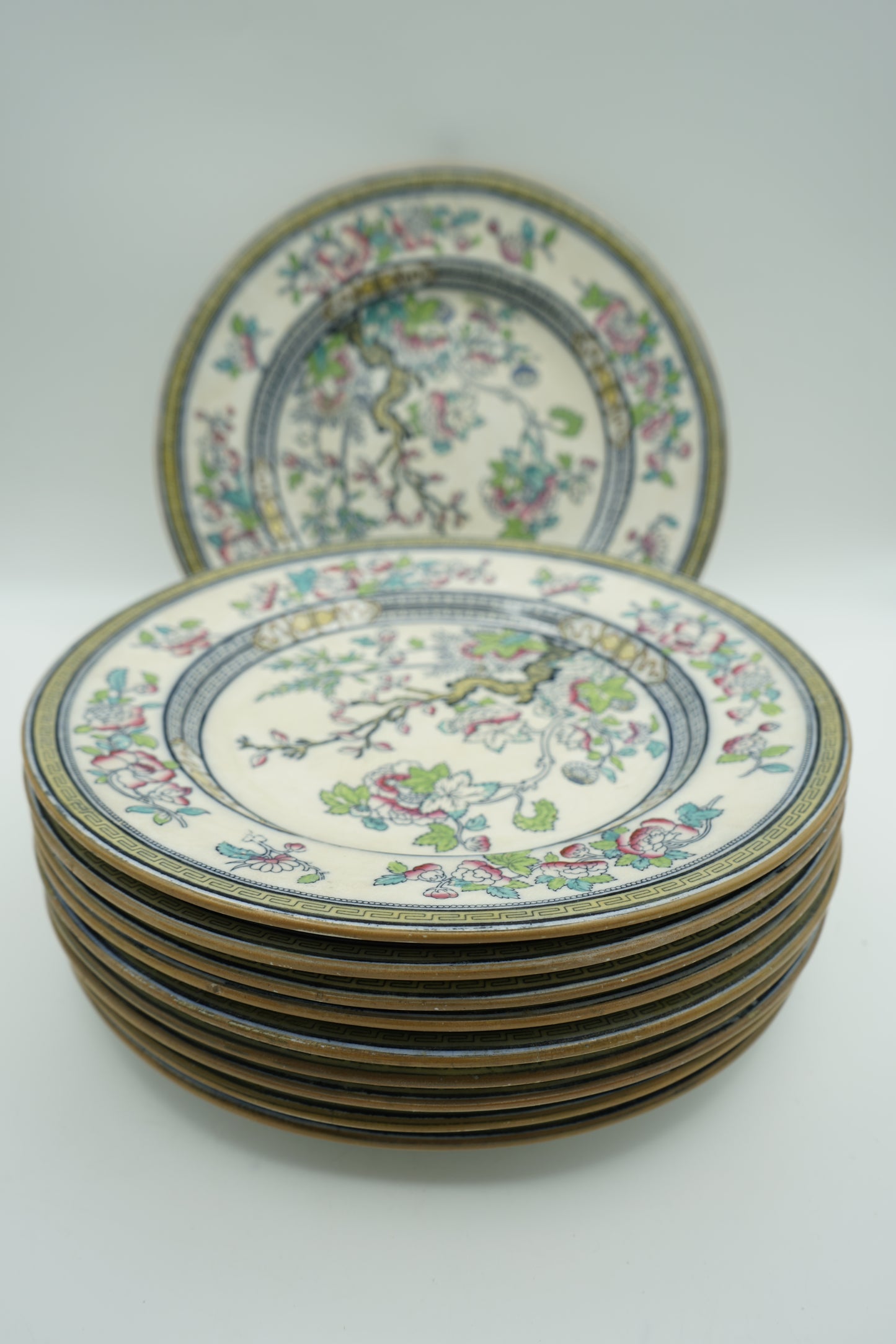Set of 10 Dresden Porcelain Plates with Floral Pattern