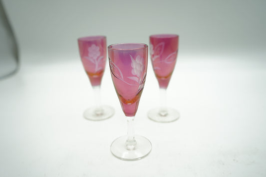 set of 3 red ruby cordial glasses