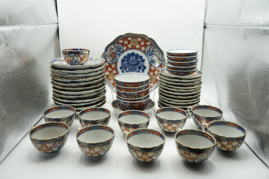 19th Century Chinese Porcelain Lotus Dish Set Signed Arita Imari Porcelain