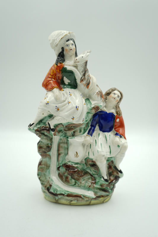 Antique Staffordshire Figurine – Couple with Spotted Dog at Stream, 19th Century