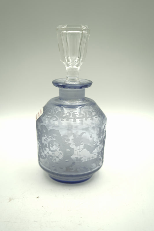 Indigo glass decanter with matching glass toper