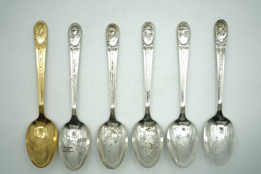 set of 6 presidential souvenir teacup spoons from the mid 20th century