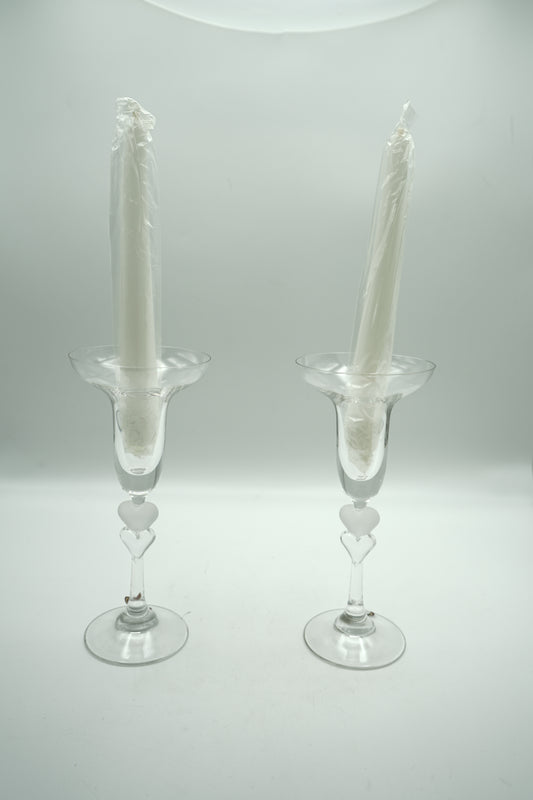 Gotham Blown Glass Two Hearts Crystal Candlesticks Made In Germany with the box