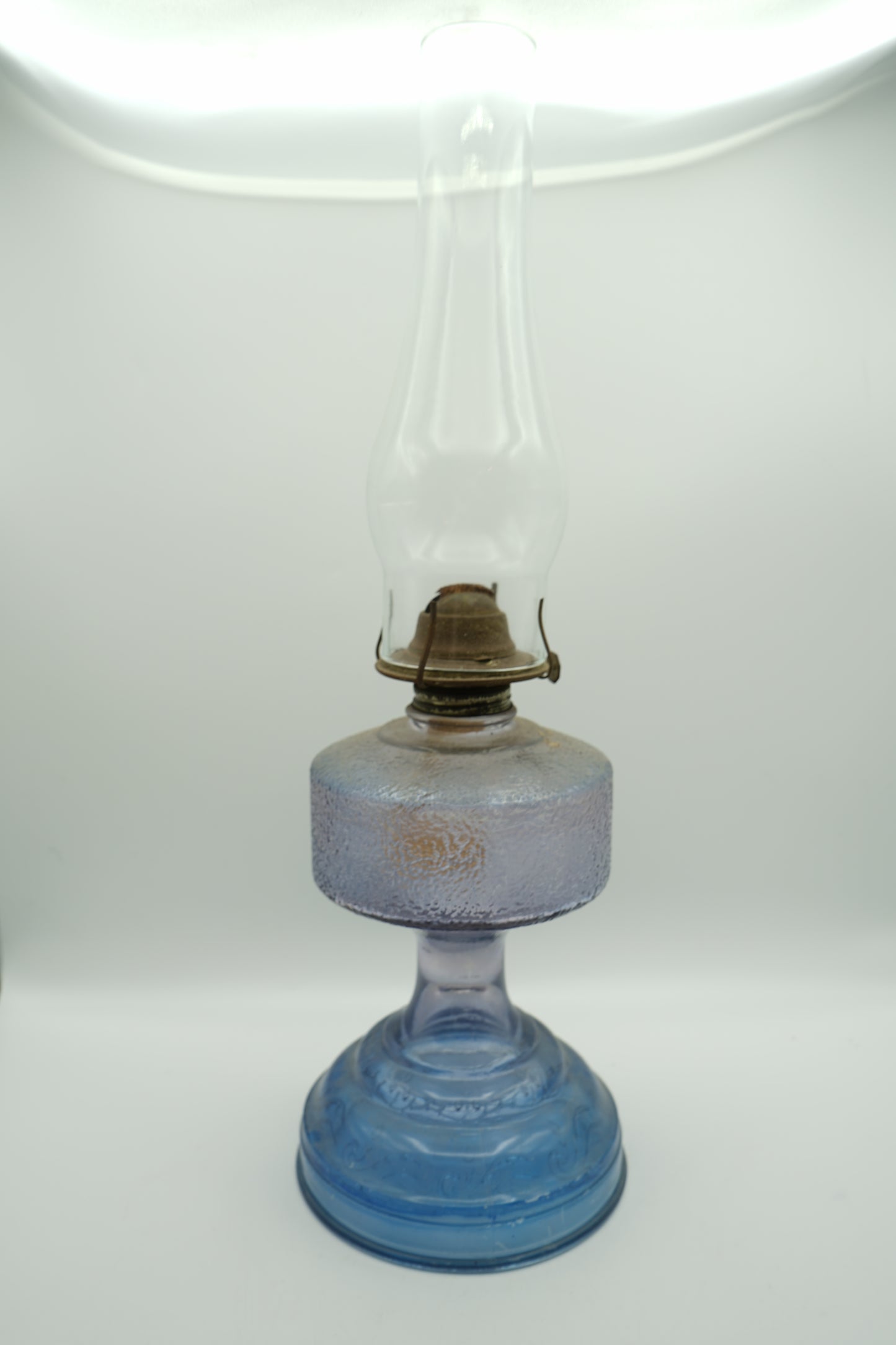 Antique Blue Embossed Glass Oil Hurricane Lamp with Clear Chimney
