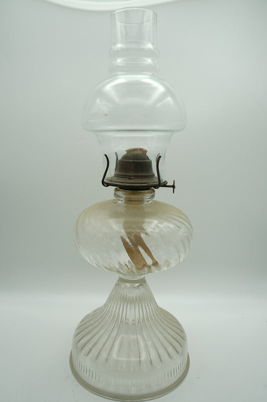 Antique Clear Hurricane Lamp with Fluted Base