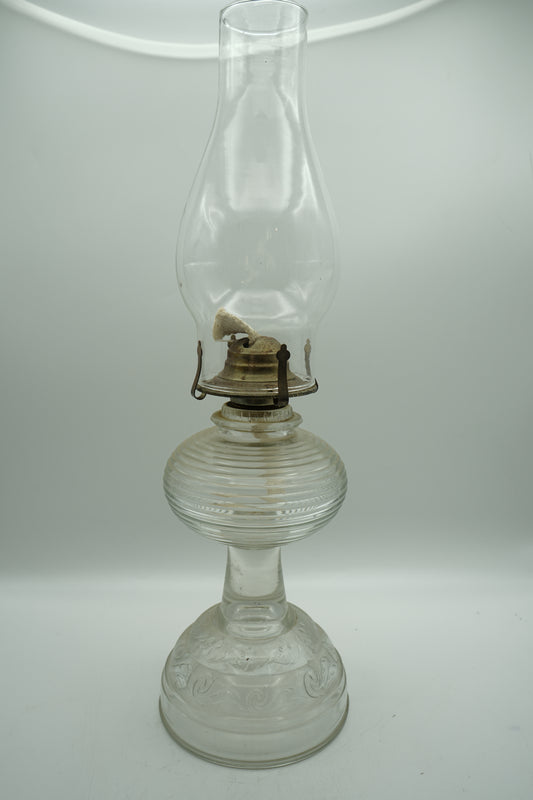 Antique Clear Hurricane Lamp with Beehive and Scroll Base